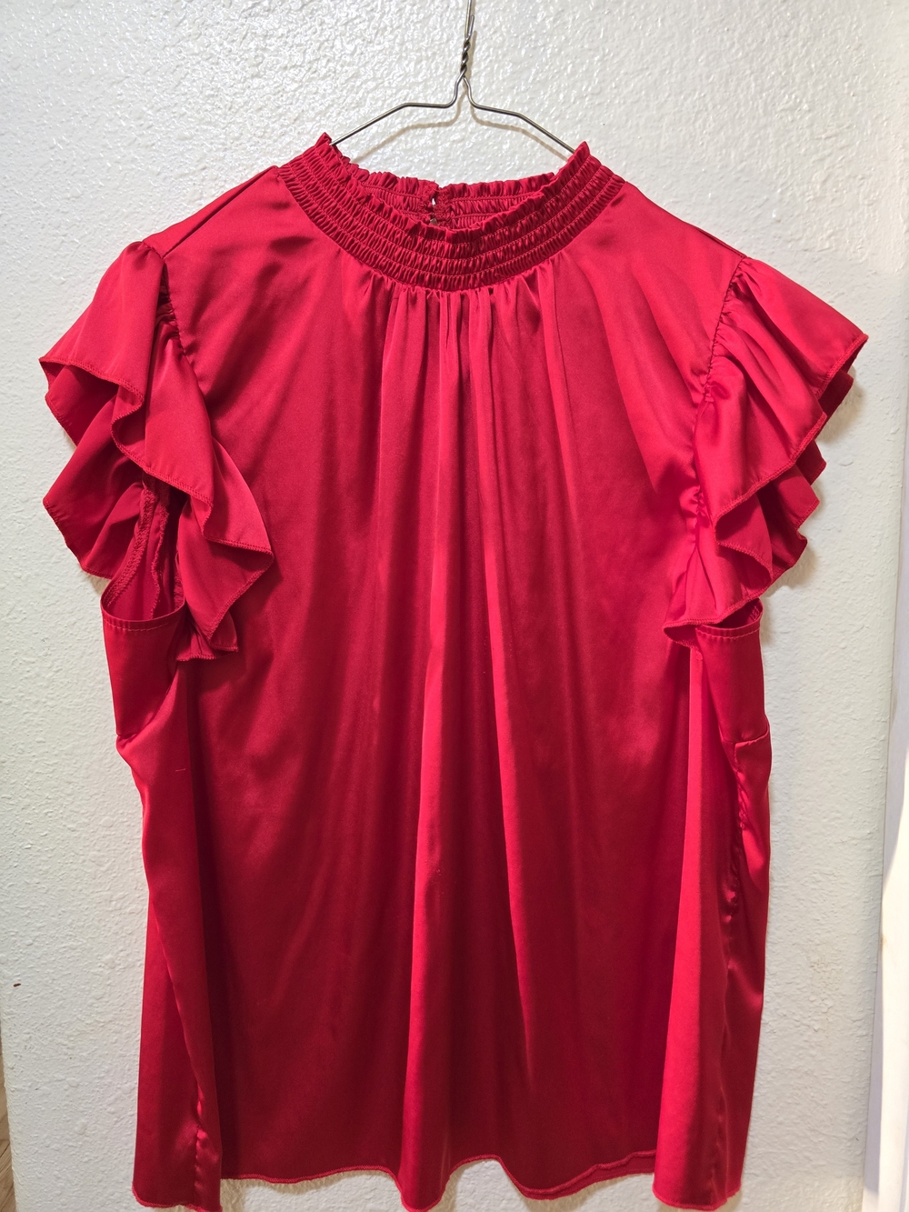 Sterling Kreek Red Ruffle Sleeve Women's Top